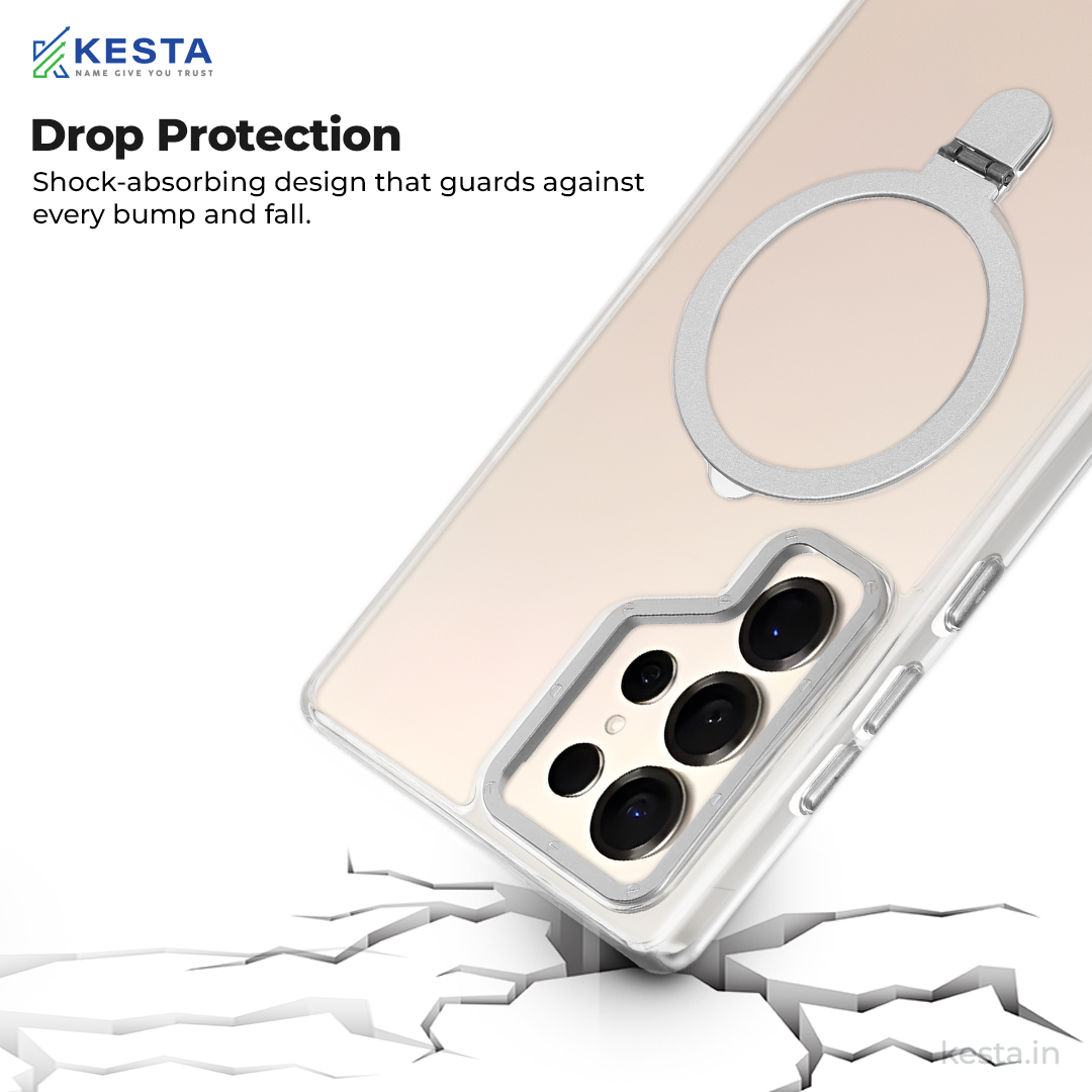 Samsung S24 Ultra cover - Crystal  Bracket Magnetic Gold Transparent Case (Built-in Bracket Stand Strong Magnetic Ring)